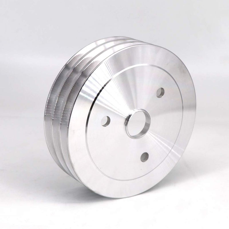 KIPA Aluminium triple groove crankshaft pulley For SB Chevy SBC 350 Crank SWP Short Small Block Chevy with a Short Water Pump 6.6" Satin Aluminium Finish Durable 3-Groove #8858 - Image 4